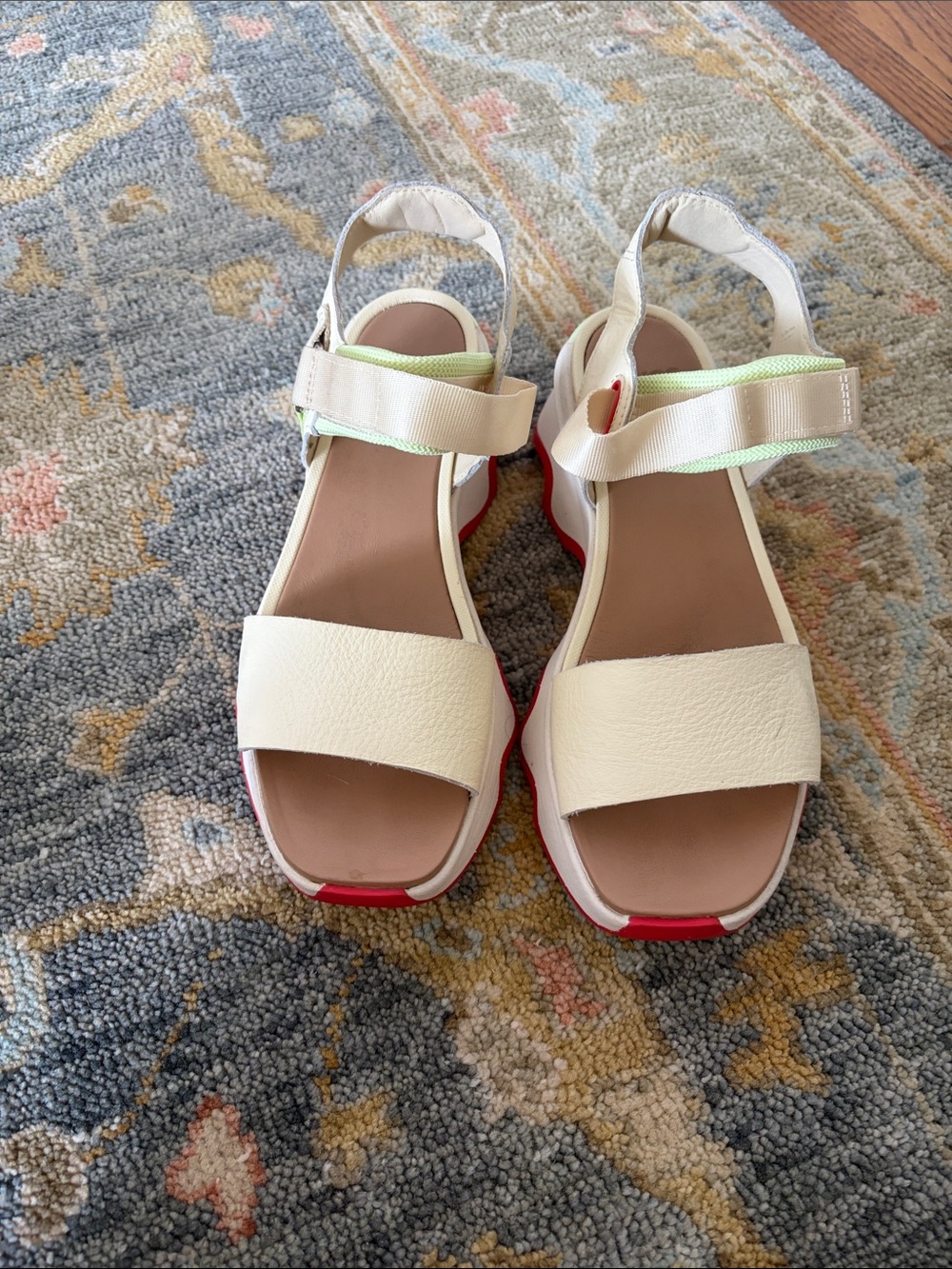 Sorel Cream Sandals with Red and Lime Accents